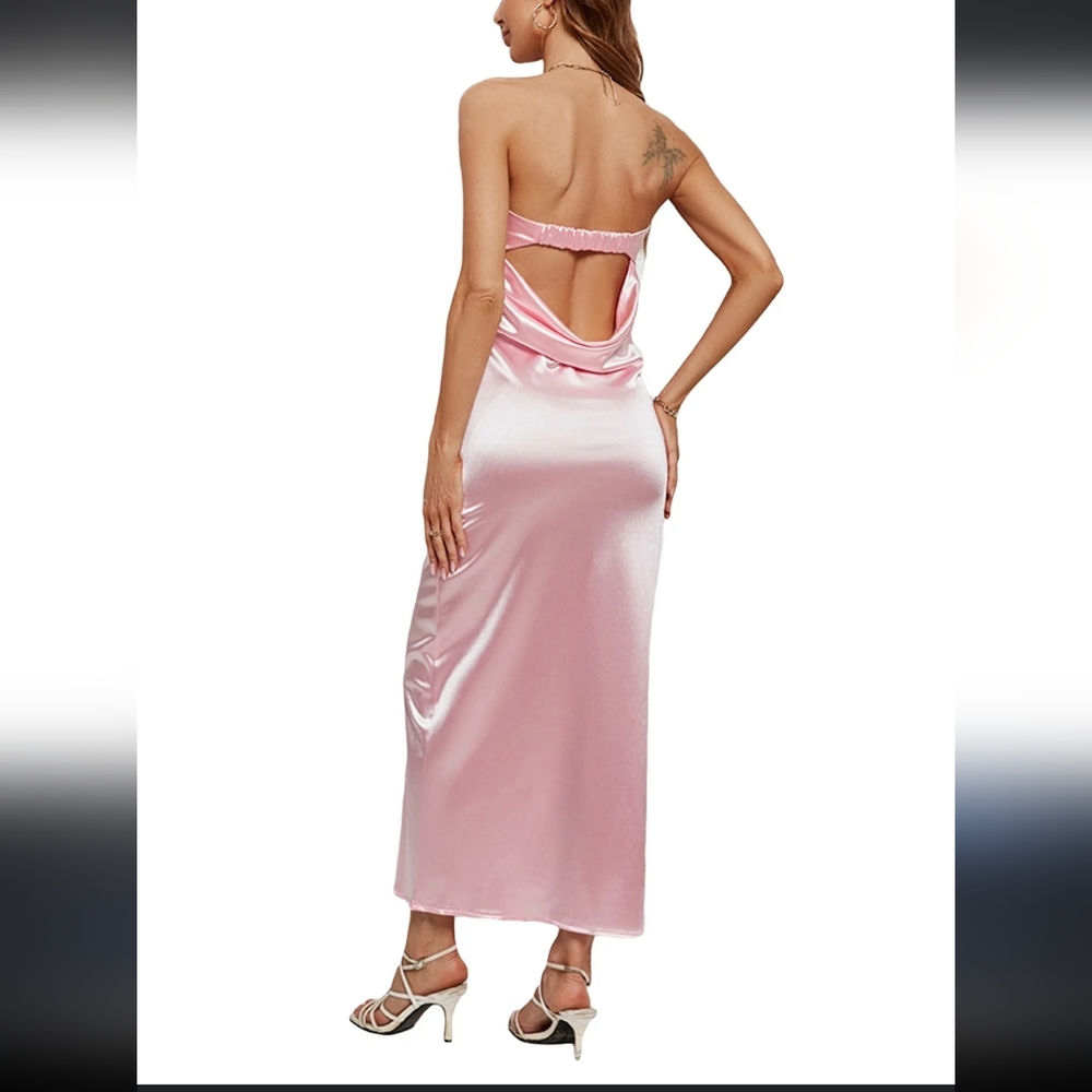NWOT Satin Pink Strapless Open back body con dress